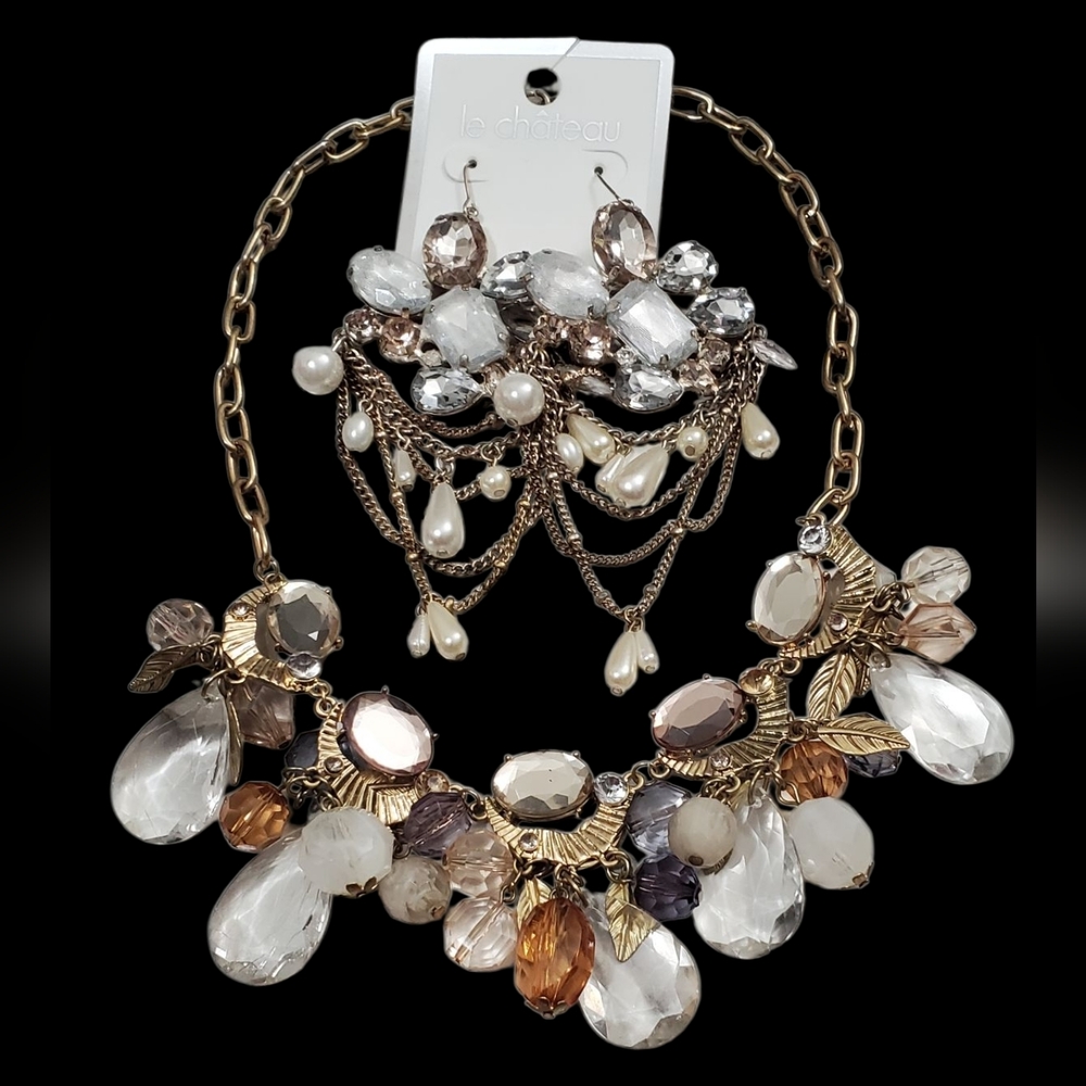 Le Chateau Gold and Silver Statement Necklace and Earring Set